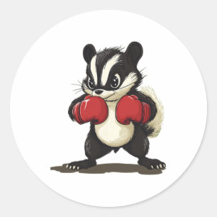 Pegatina Redonda Disfraz De Mofeta Divertido Con Guantes De Boxeo P