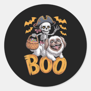 Pegatina Redonda Disfraz De Peke En Boo Pekingese Halloween