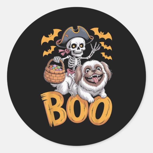 Pegatina Redonda Disfraz De Peke En Boo Pekingese Halloween (Anverso)