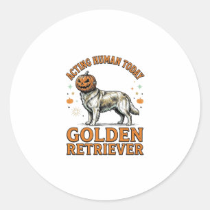 Pegatina Redonda Disfraz de perro de calabaza de Halloween Retrieve