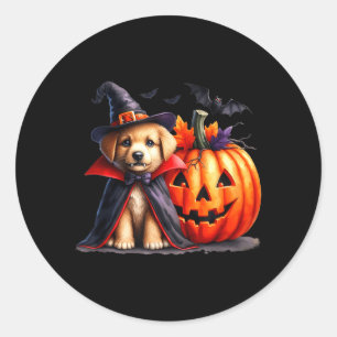 Pegatina Redonda Disfraz de perro de calabaza espeluznante de Hallo
