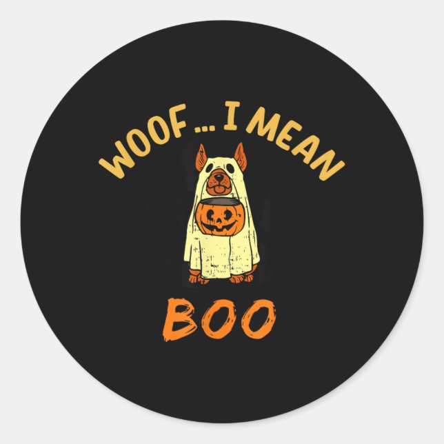 Pegatina Redonda Disfraz de perro fantasma para Halloween (Anverso)