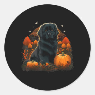 Pegatina Redonda Disfraz de perro Newfie calabaza en perro Terranov