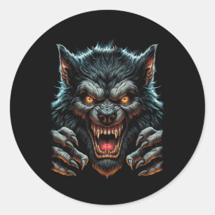 Pegatina Redonda Disfraz del partido Halloween Angry Werewolf Wolfm