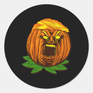 Pegatina Redonda Disfraz divertido de calabaza Trumpkin Donald Trum