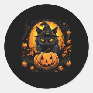 Pegatina Redonda Disfraz divertido de gato de Halloween Gato calaba