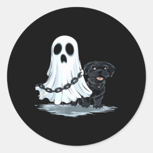 Pegatina Redonda Disfraz divertido de Halloween de fantasma sosteni