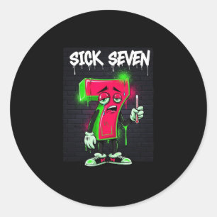 Pegatina Redonda Disfraz divertido de Halloween del meme Sick Seven