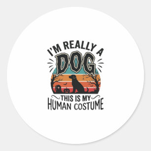 Pegatina Redonda Disfraz Divertido de Humano para Perro Halloween V