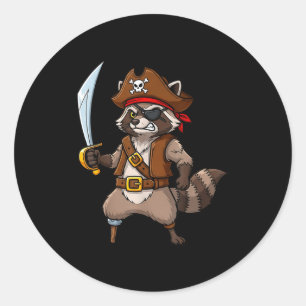 Pegatina Redonda Disfraz Divertido de Mapache Pirata para Hombres M