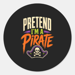 Pegatina Redonda disfraz divertido de pirata disfrazado de Hallowee