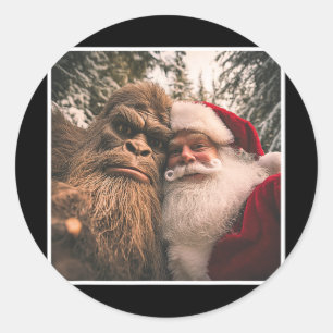 Pegatina Redonda Disfraz Divertido Lindo Bigfoot Santa Claus Selfie