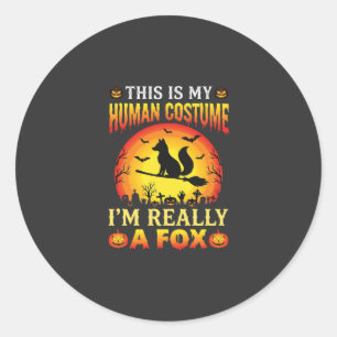 Pegatina Redonda Disfraz Humano de Zorro Divertido de Halloween