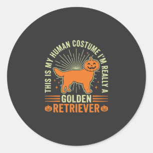 Pegatina Redonda Disfraz humano vintage de Golden Retriever para Ha