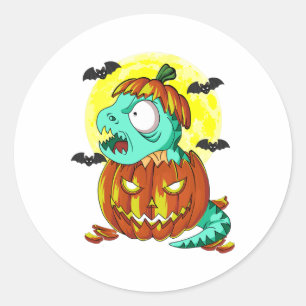 Pegatina Redonda Disfraz lindo de Halloween Amante T-rex Calabaza D