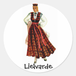Pegatina Redonda Disfraz regional letón para Lielvarde