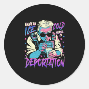 Pegatina Redonda Disfruta De Un Vaso De Deportación Helado 7 