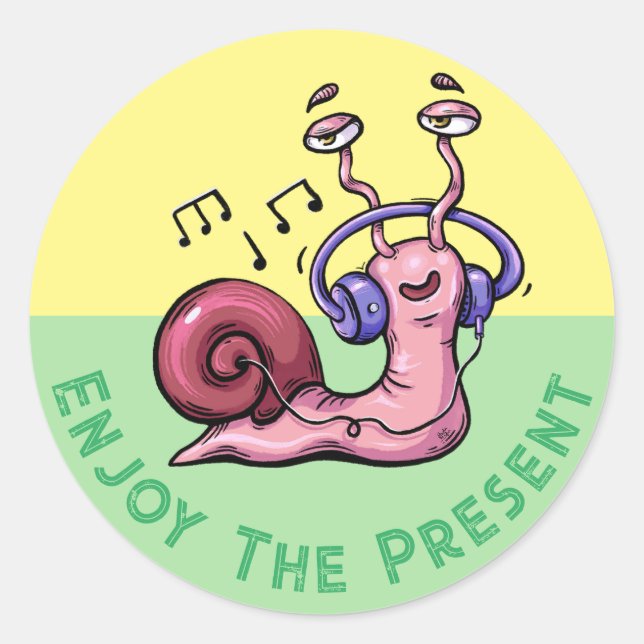 Pegatina Redonda Disfruta del presente con un toque musical (Anverso)