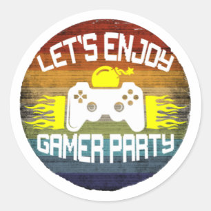 PEGATINA REDONDA DISFRUTEMOS DEL FIESTA DE JUEGOS - NERD DE JUEGOS