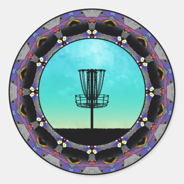 Pegatina Redonda Disk Golf Abstract Basket 3 (Anverso)