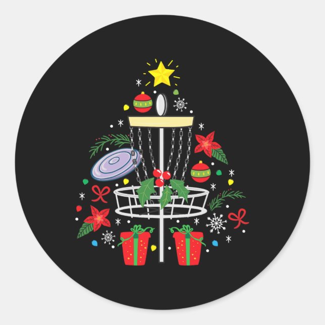 Pegatina Redonda Disk Golf Frisbee Christmas Ornament Tree Funny Gi (Anverso)