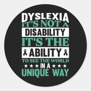 Pegatina Redonda Dislexia No es una dislexia de discapacidad Concie