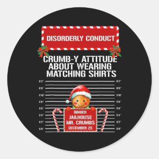 Pegatina Redonda Disorderly Conduct Gingerbread Inmate Christmas Ma