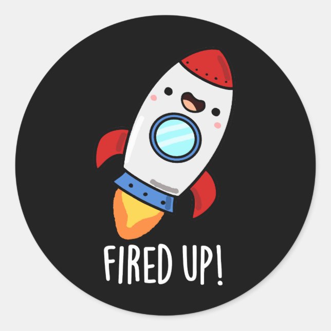 Pegatina Redonda Disparado Funny Rocket Pun Dark BG (Anverso)