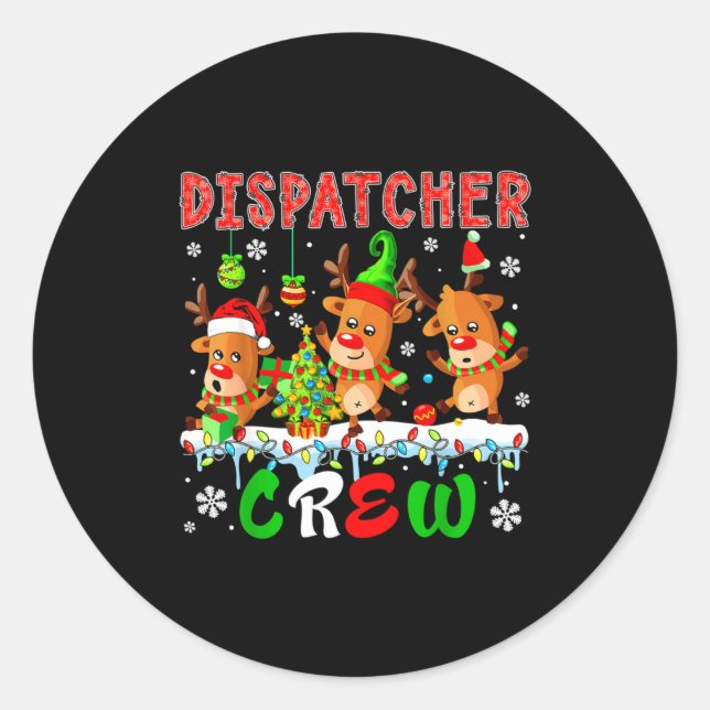 Pegatina Redonda Dispatcher Crew Three Cute Santa Elf Reindeers Xma (Anverso)