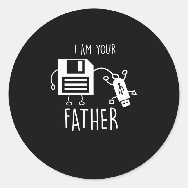 Pegatina Redonda Disquetera divertida a USB Soy tu padre (Anverso)