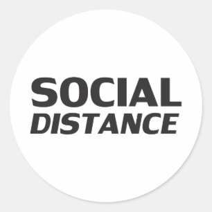 Pegatina Redonda Distancia social moderna tipografía graciosa blanc
