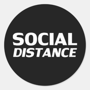 Pegatina Redonda Distancia social moderna tipografía graciosa negro