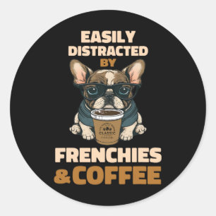 Pegatina Redonda Distrado Por Perros Bulldog Francés Café