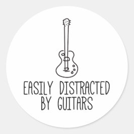 Pegatina Redonda Distraído Fácilmente Por Los Guitares