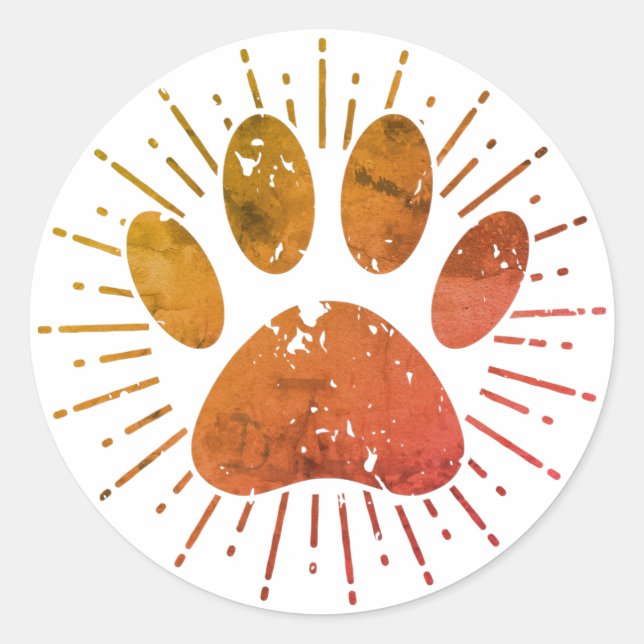 Pegatina Redonda Distressed Sunbeam Dog Paw Print  (Anverso)