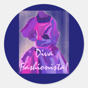 Pegatina Redonda Diva Fashionista En Azul