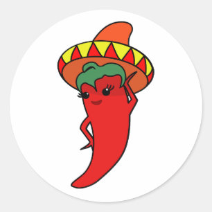 Pegatina Redonda Diva Pimienta Picante Sombrero Mexicano