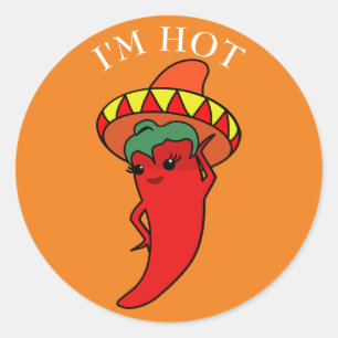 Pegatina Redonda Diva Pimienta Picante Sombrero Mexicano