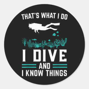 Pegatina Redonda Diver diciendo que buzo y sé cosas