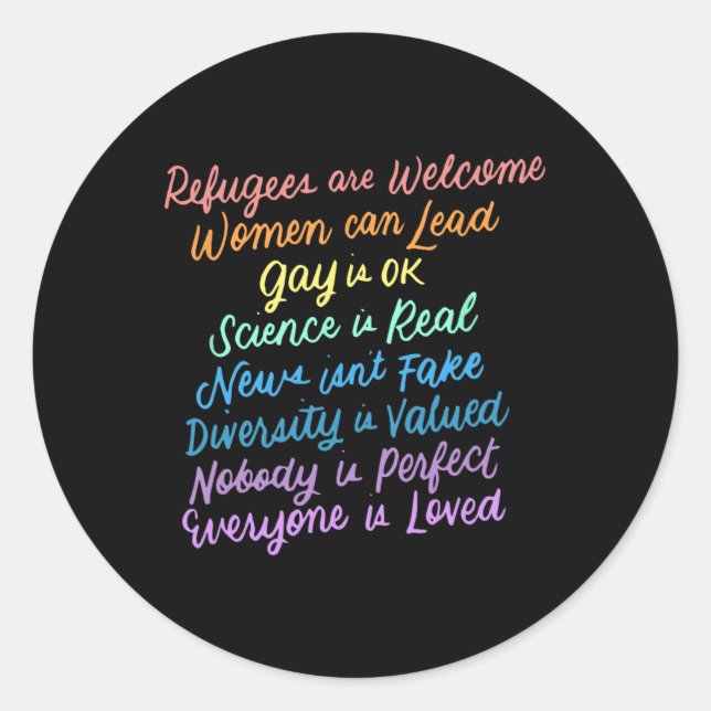 Pegatina Redonda Diversidad en Trump Refugiados de la ciencia aman  (Anverso)