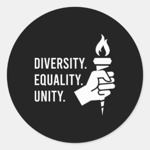 Pegatina Redonda Diversidad. Igualdad. Unidad. Una feminista