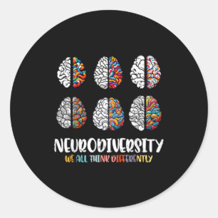 Pegatina Redonda Diversidad neurodivergente del cerebro autismo con
