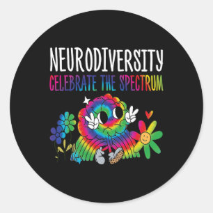 Pegatina Redonda Diversidad neuronal Cerebro Conciencia de Autismo