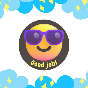 Pegatina Redonda Diversión 2D emoji amarillo buen trabajo Suministr