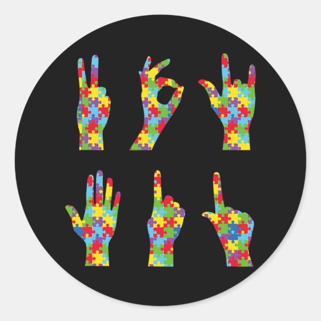 Pegatina Redonda Diversión ASL Amor Rótulo Lenguaje Autismo Concien (Anverso)