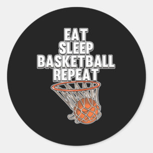 Pegatina Redonda Diversión Comer Sleep Baloncesto Repetir juego de 