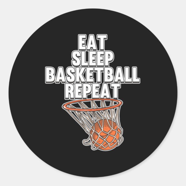 Pegatina Redonda Diversión Comer Sleep Baloncesto Repetir juego de  (Anverso)