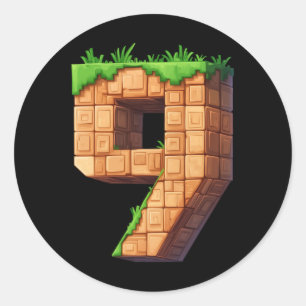 Pegatina Redonda Diversión Cumpleaños 9 Número 9 Videojugador Tema 
