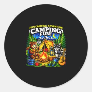 Pegatina Redonda Diversión de camping aventura divertida fogata al