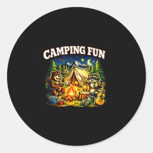 Pegatina Redonda Diversión de camping aventura divertido fogata al